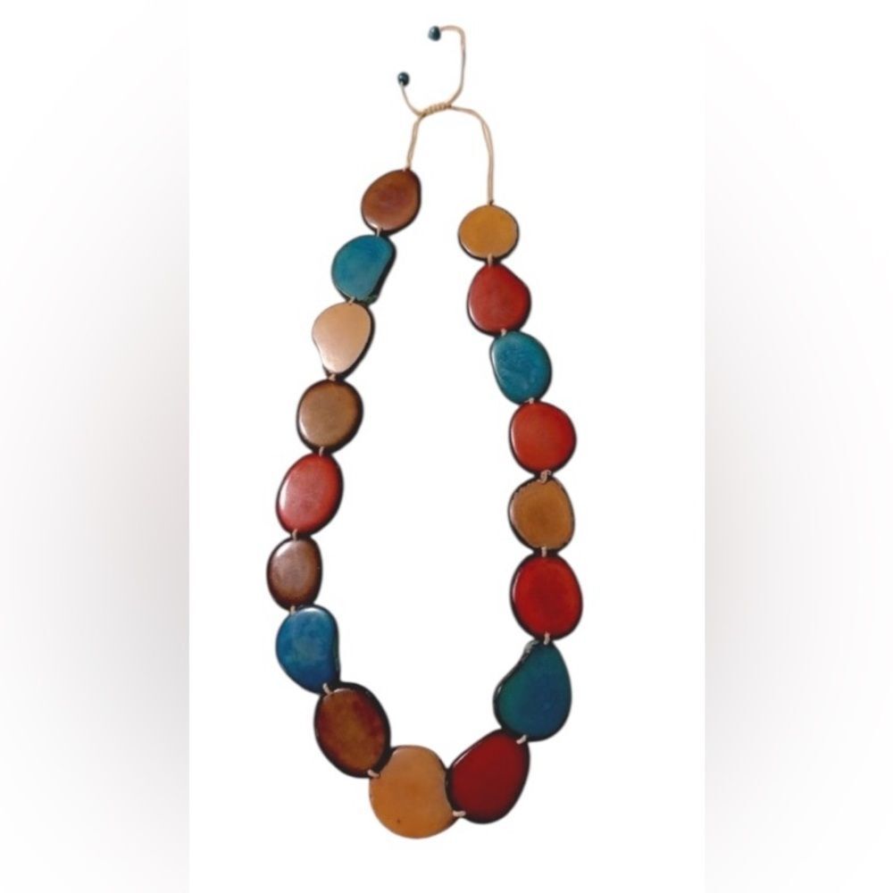 VINTAGE Handmade Tagua Nut Jewelry, Statement Bib, Summer Necklace, LIKE NEW